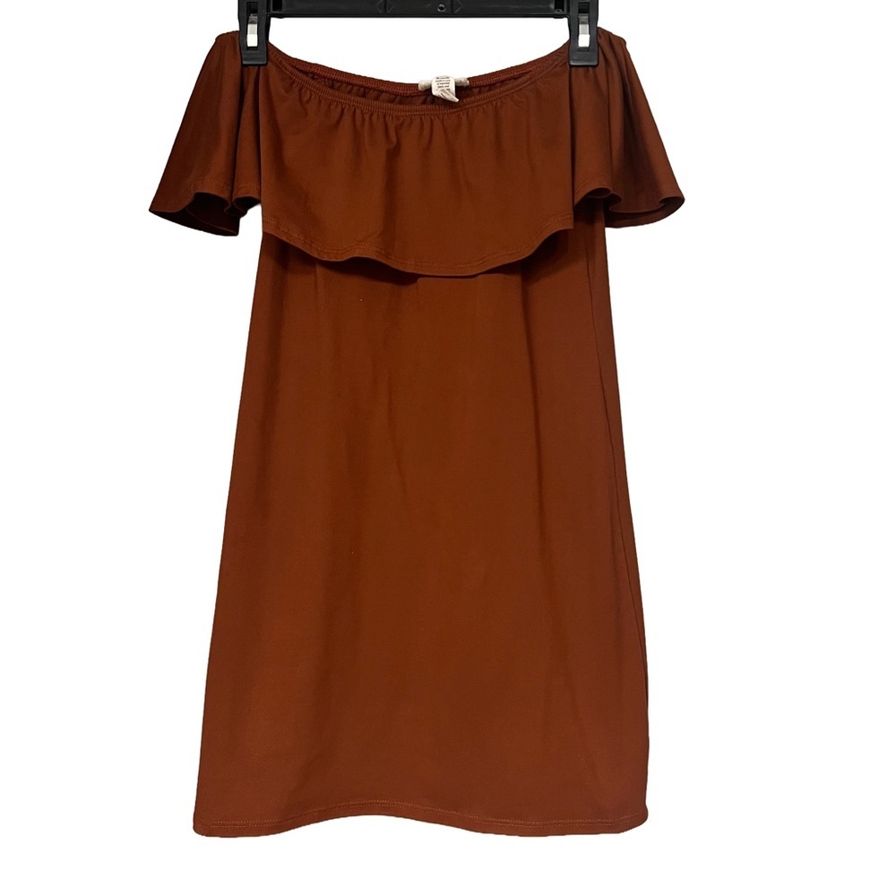 Full Tilt Warm Brown Off the Shoulder Dress